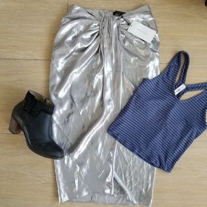 zara • metallic-effect draped skirt • J